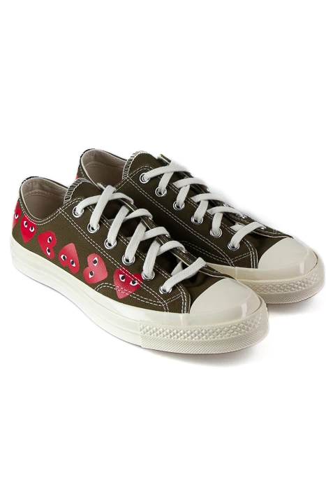 Comme Des Garçons Play Khaki Converse - Multiple Hearts Chuck 70 Low Sneakers - Image 2