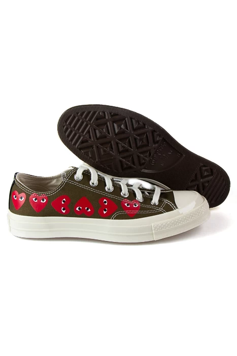 Comme Des Garçons Play Khaki Converse - Multiple Hearts Chuck 70 Low Sneakers - Image 5