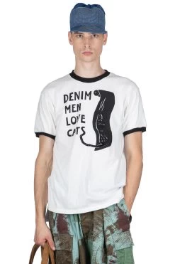 20/-Jersey Ringer T (DENIM MEN LOVE CATS SCRATCH) - White
