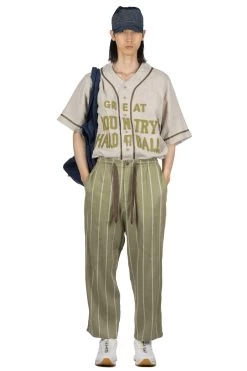 Linen PHILLIES Stripe EASY Pants - Khaki