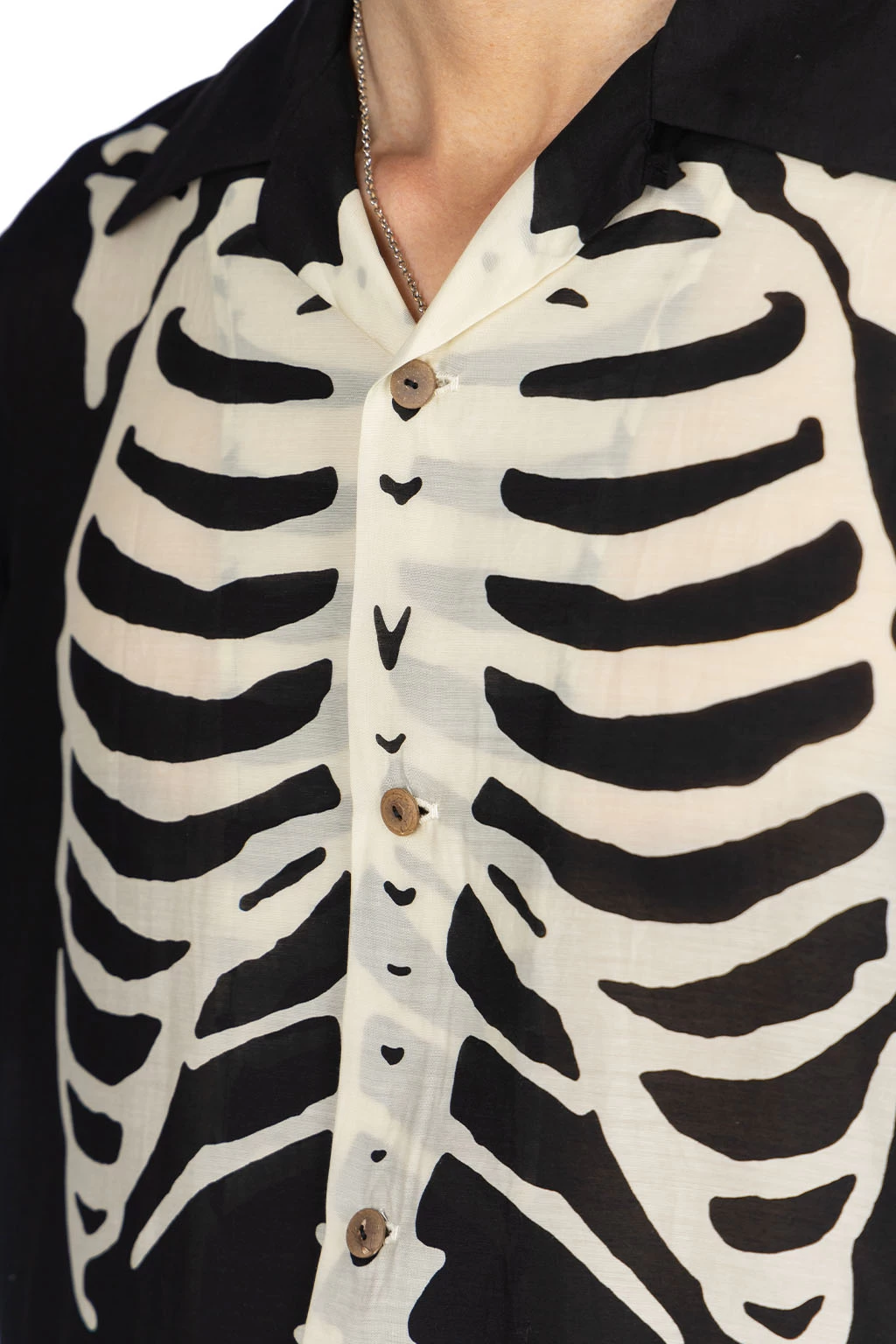 Silk Rayon BONE Aloha Shirt - Black - Image 5